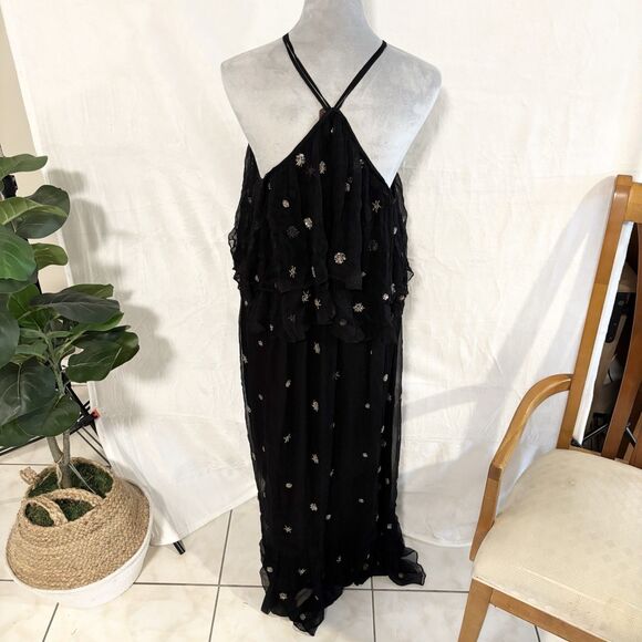 RANNA GILL x Free People Black Beaded Halter Maxi Size 8 Formal Boho Whimsygoth - Picture 4 of 11